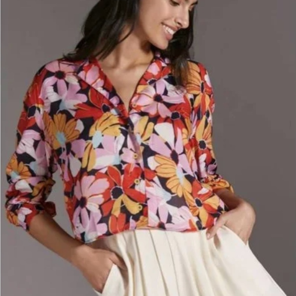 Maeve by Anthropologie Women’s Floral Button Up Top